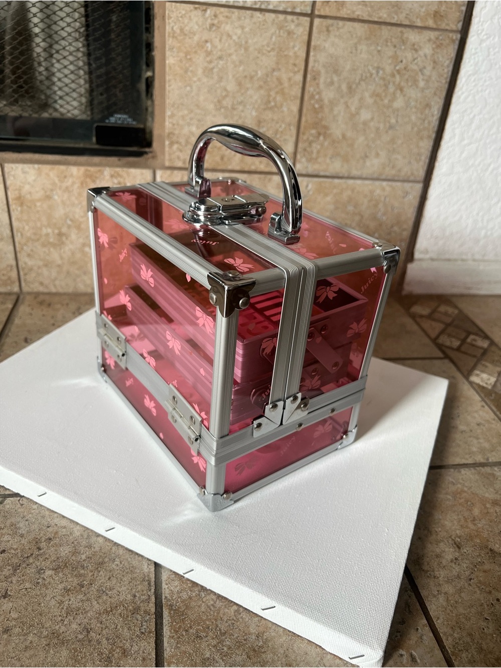 Y2K Rare Juicy Couture Pink Transparent Acrylic Train Case with Silver Hardware